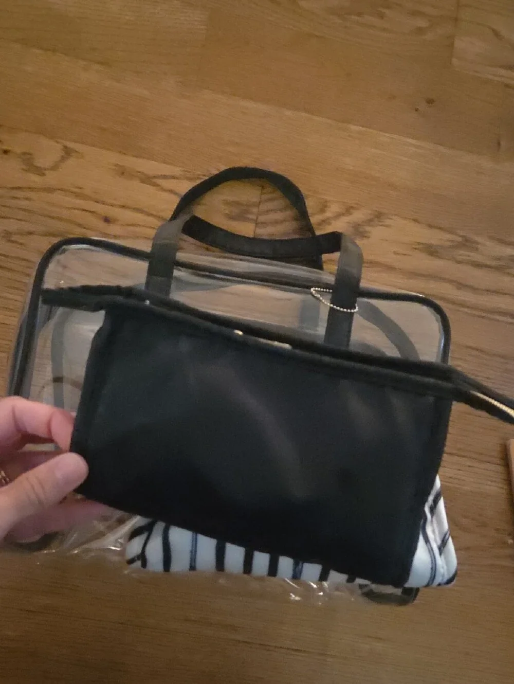 Target Clear Travel Pouch Set with Black Trim and Black-Striped Pouch
